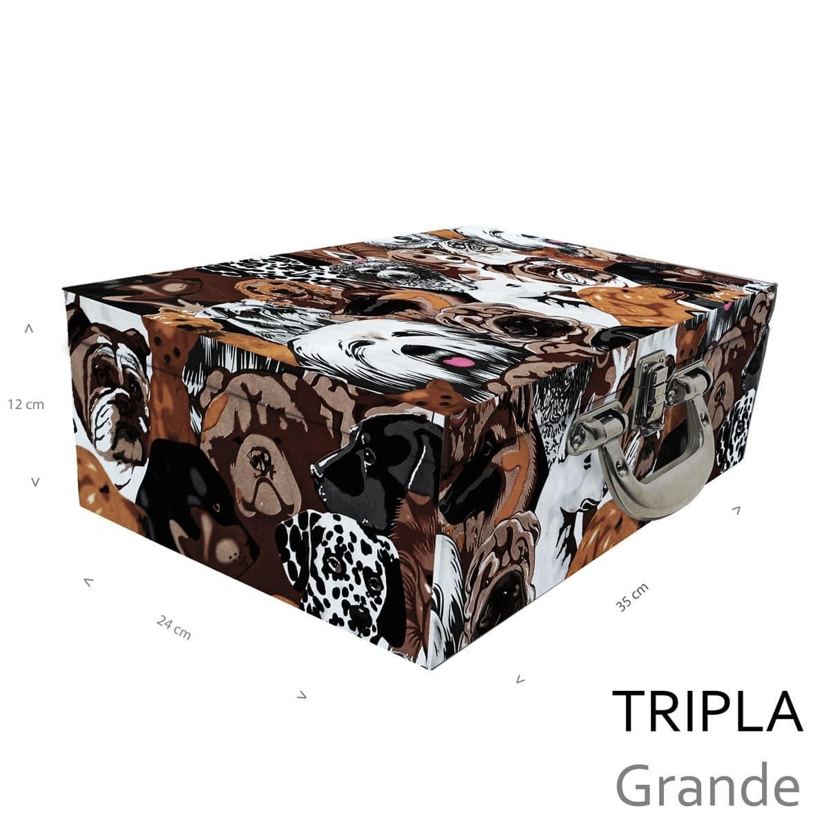 Estojo Maleta Porta Jóias Triplo Grande Dogs Pet Com Alça Cromada e Espelho - Sob Encomenda