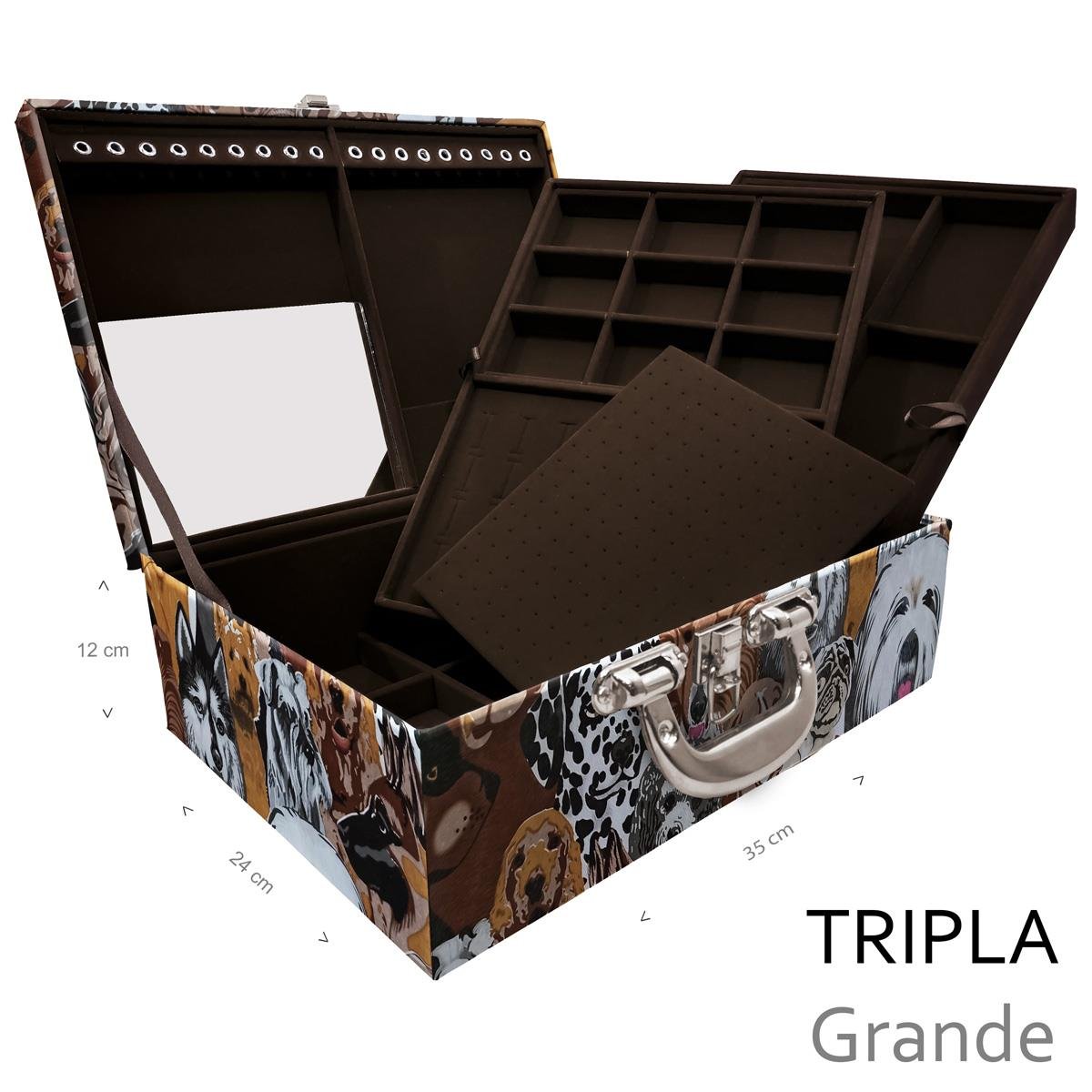 Estojo Maleta Porta Jóias Triplo Grande Dogs Pet Com Alça Cromada e Espelho - Sob Encomenda