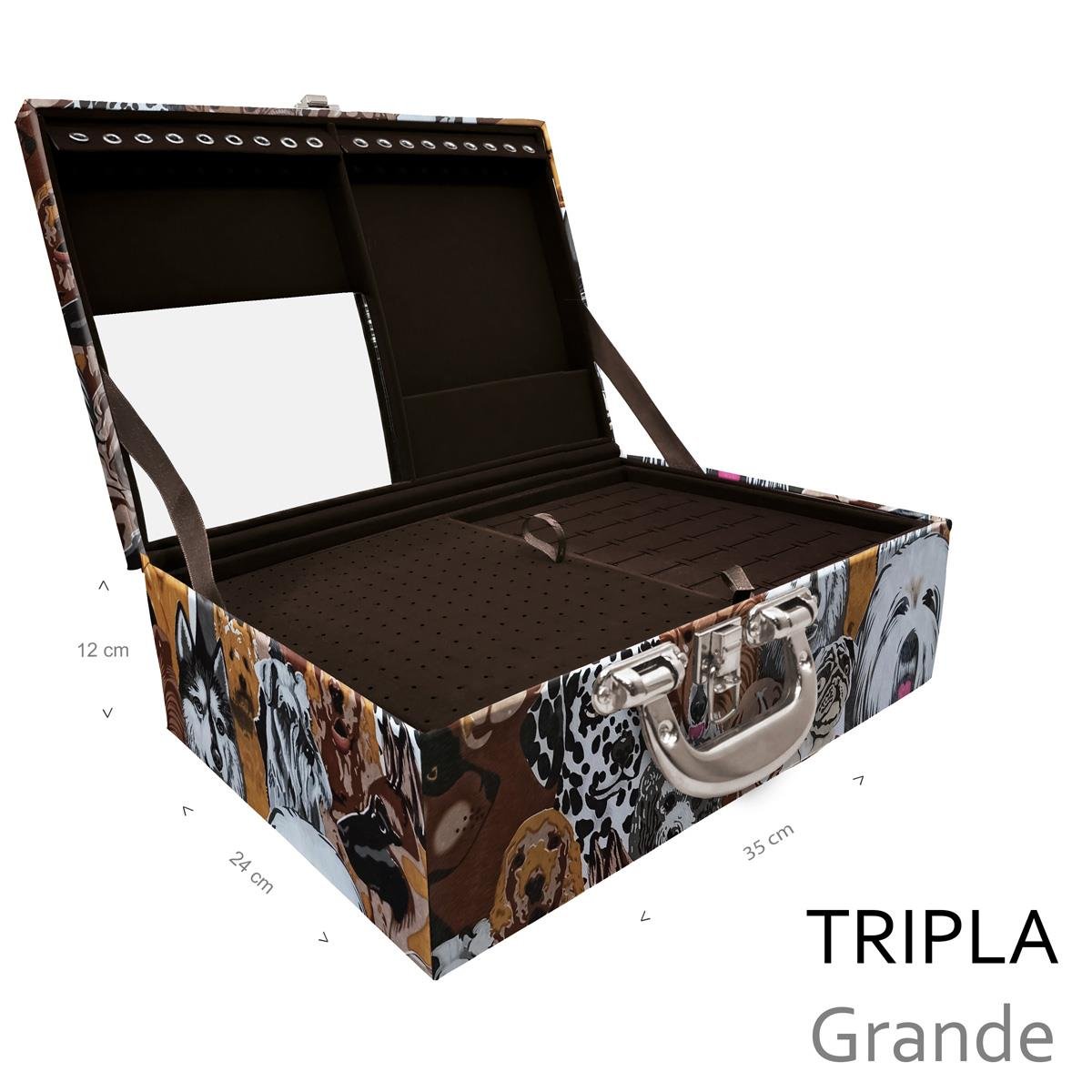 Estojo Maleta Porta Jóias Triplo Grande Dogs Pet Com Alça Cromada e Espelho - Sob Encomenda