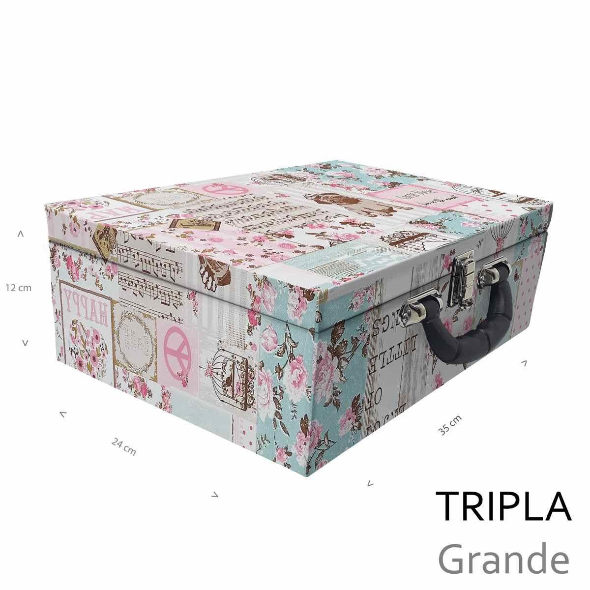 Estojo Maleta Porta Jóias Triplo Grande Happy Day Com Alça Preta e Espelho - Sob Encomenda