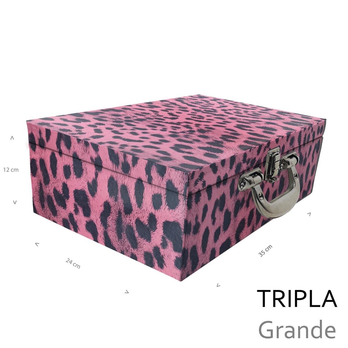 Estojo Maleta Porta Jóias Triplo Grande Hiena Rosa Com Alça Cromada e Espelho - Sob Encomenda