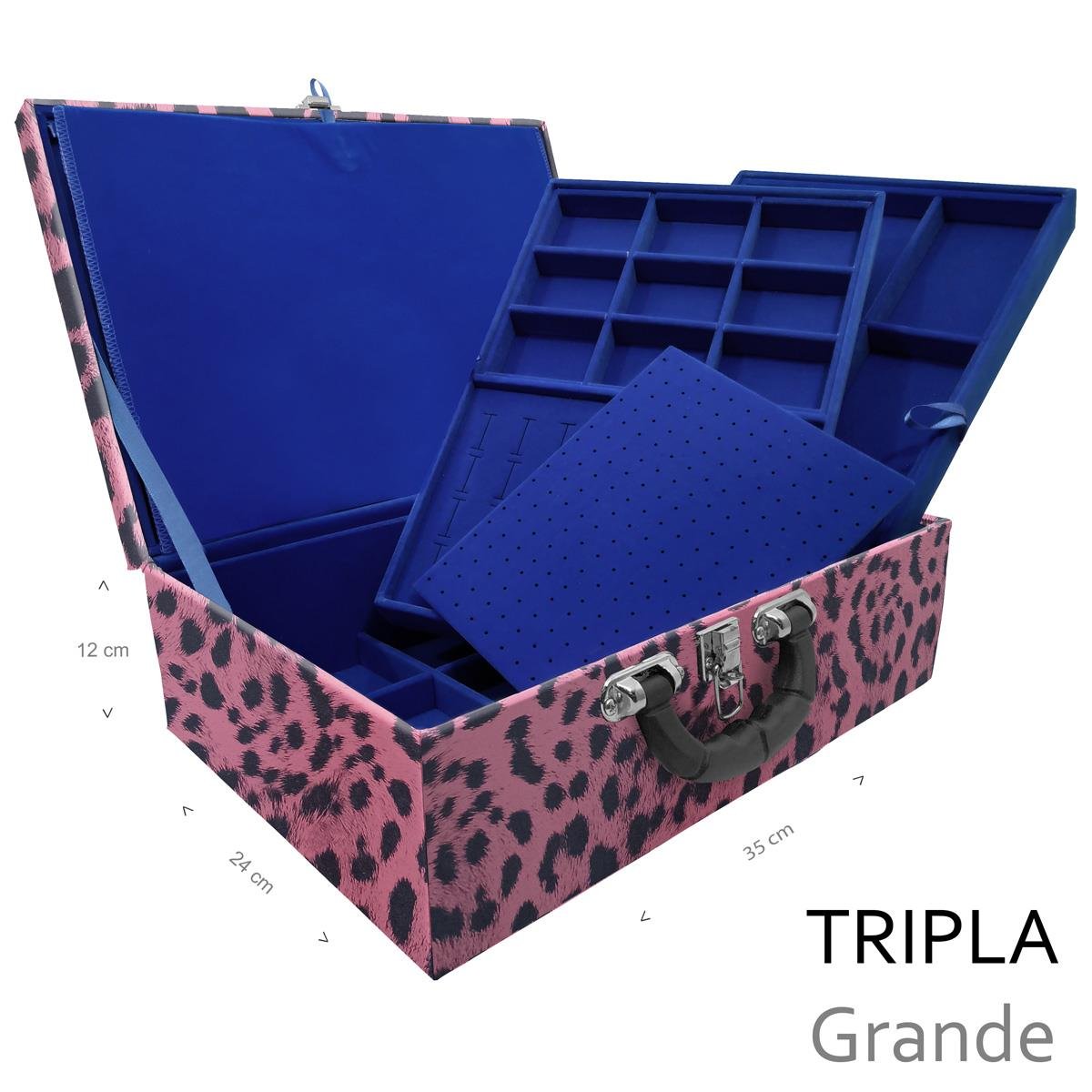 Estojo Maleta Porta Jóias Triplo Grande Hiena Rosa Com Alça Preta e Imã - Sob Encomenda