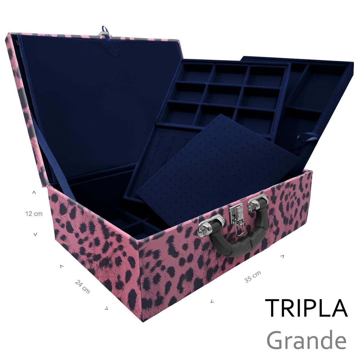 Estojo Maleta Porta Jóias Triplo Grande Hiena Rosa Com Alça Preta e Imã - Sob Encomenda