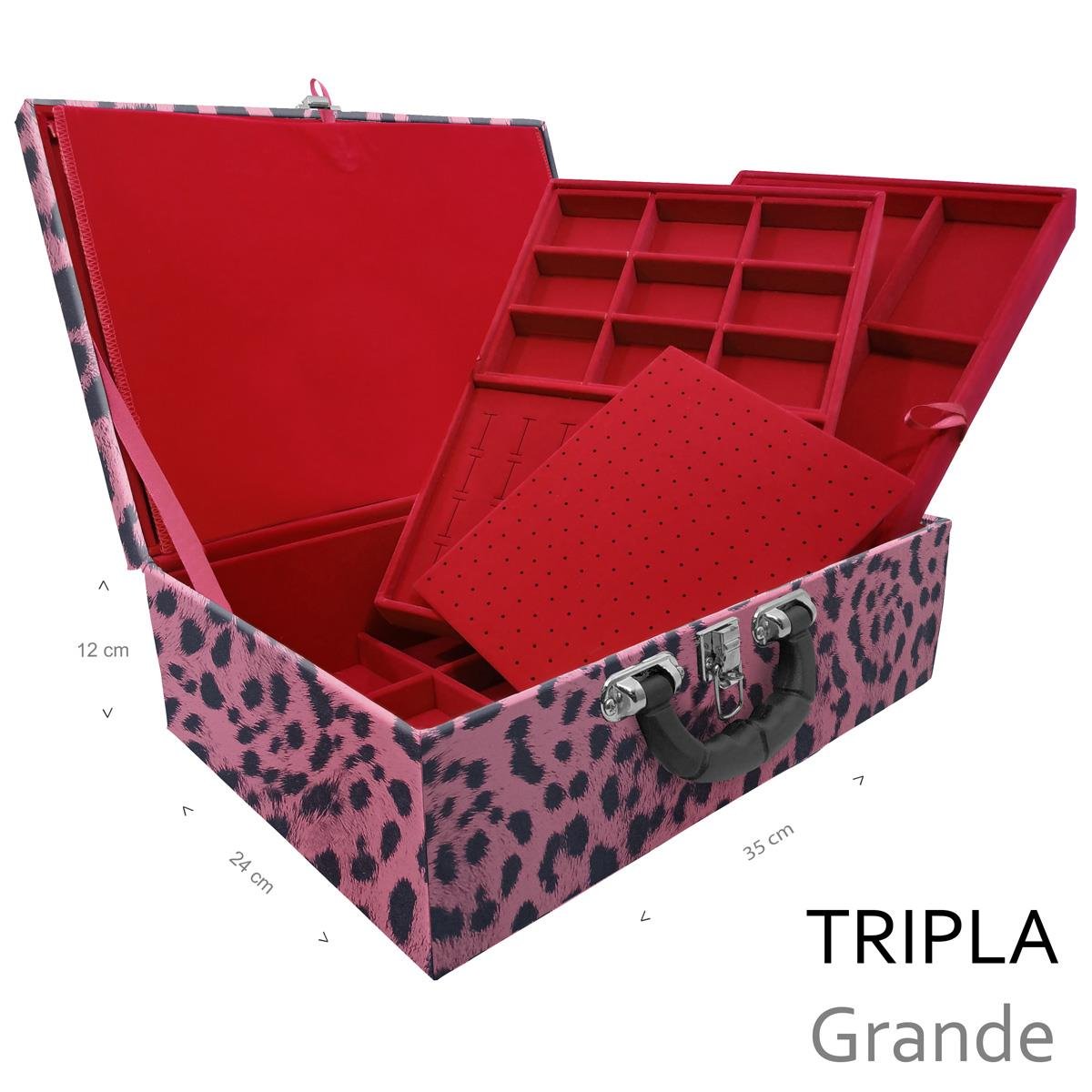Estojo Maleta Porta Jóias Triplo Grande Hiena Rosa Com Alça Preta e Imã - Sob Encomenda