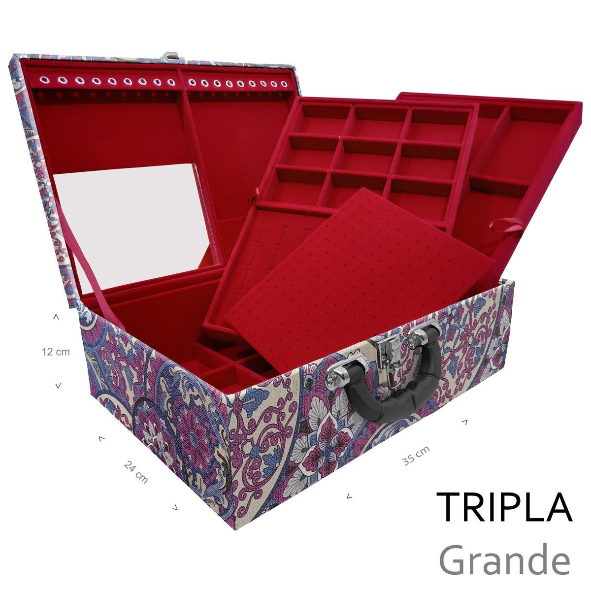 Estojo Maleta Porta Jóias Triplo Grande Mandala Roxa Com Alça Preta e Espelho - Sob Encomenda