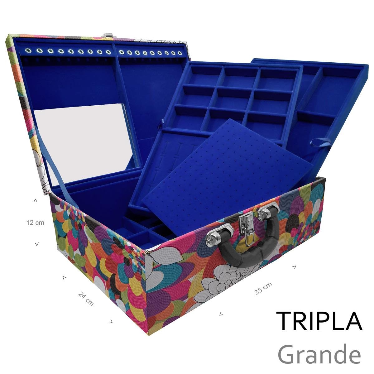 Estojo Maleta Porta Jóias Triplo Grande Mosaico Girassol Com Alça Preta e Espelho - Sob Encomenda