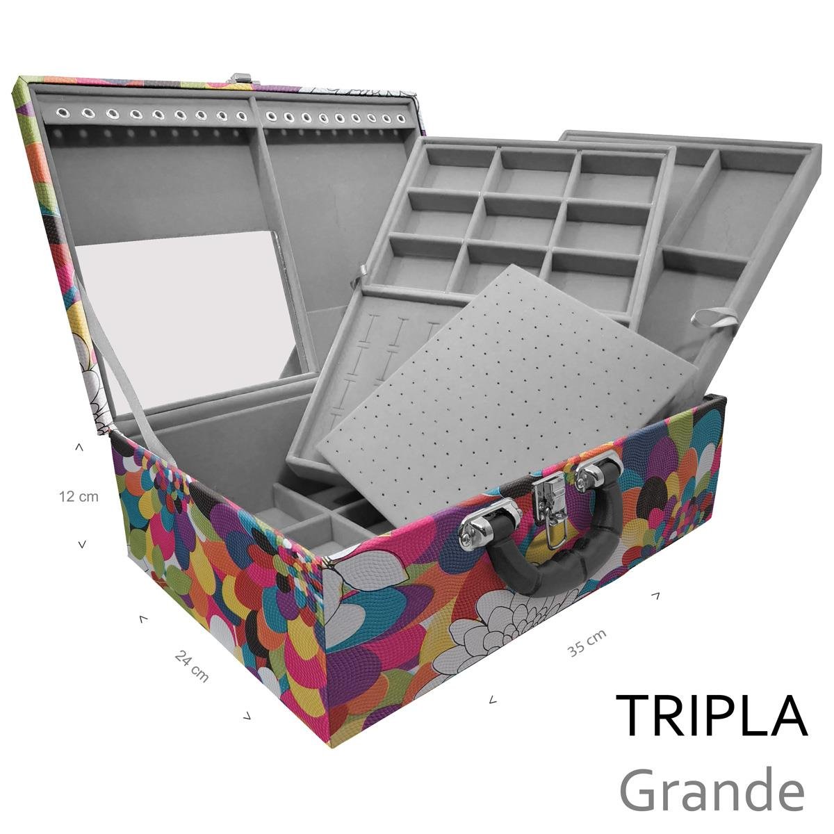 Estojo Maleta Porta Jóias Triplo Grande Mosaico Girassol Com Alça Preta e Espelho - Sob Encomenda