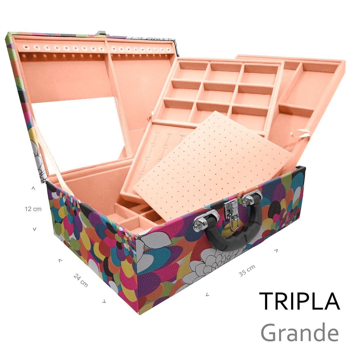 Estojo Maleta Porta Jóias Triplo Grande Mosaico Girassol Com Alça Preta e Espelho - Sob Encomenda
