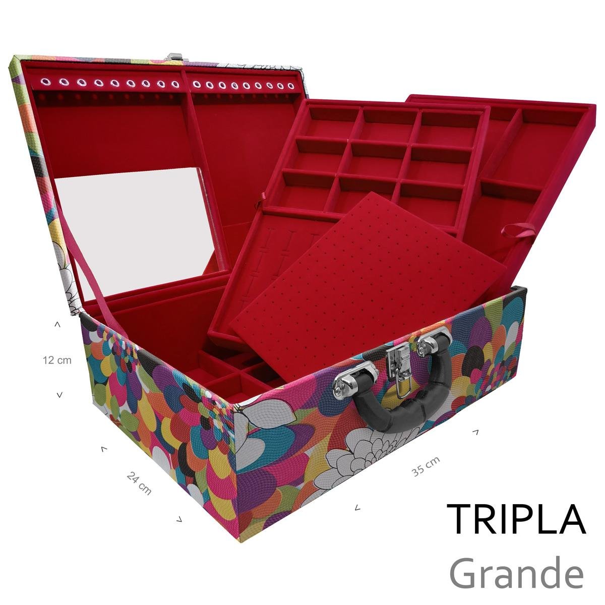 Estojo Maleta Porta Jóias Triplo Grande Mosaico Girassol Com Alça Preta e Espelho - Sob Encomenda