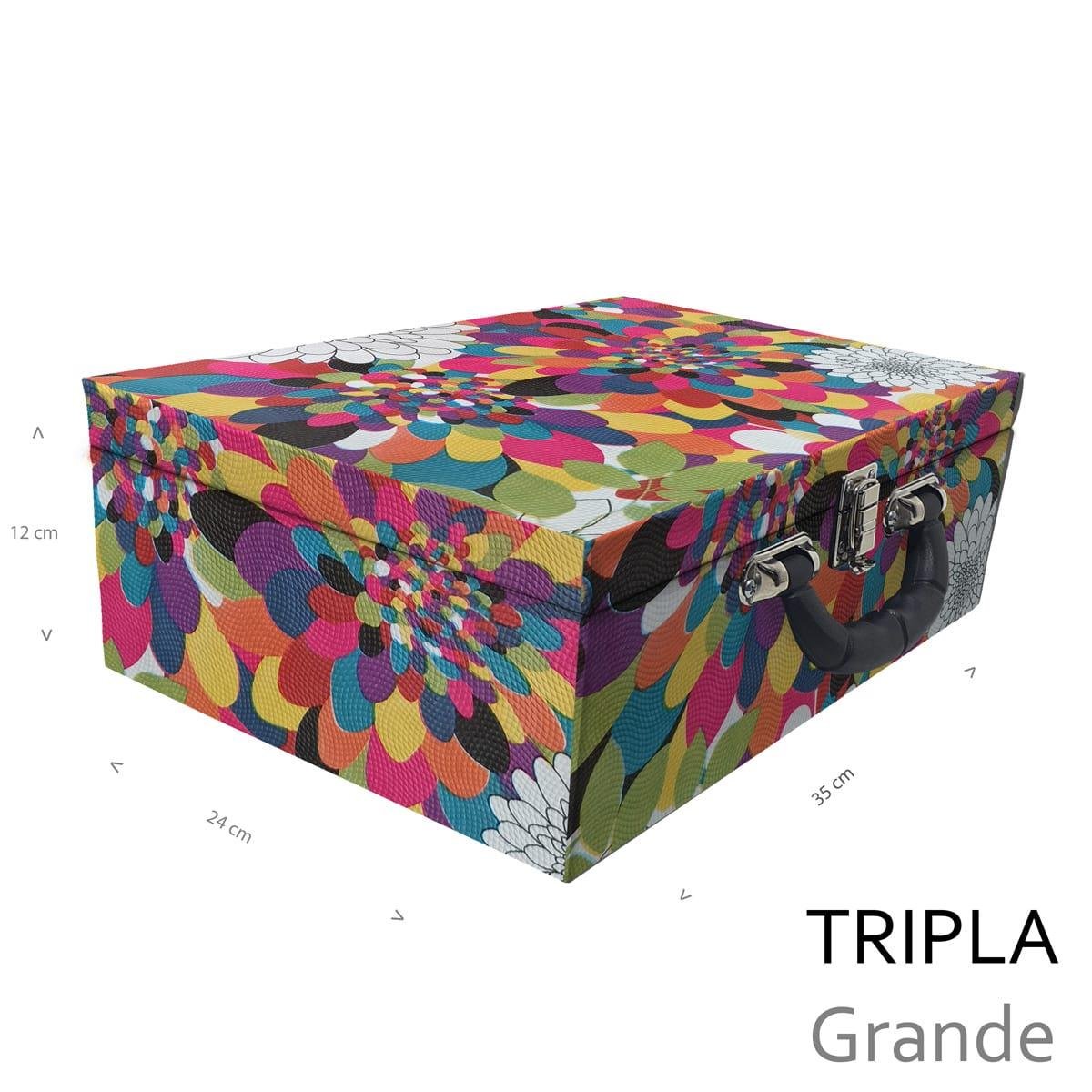Estojo Maleta Porta Jóias Triplo Grande Mosaico Girassol Com Alça Preta e Espelho - Sob Encomenda