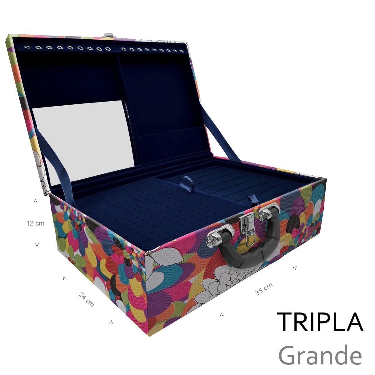 Estojo Maleta Porta Jóias Triplo Grande Mosaico Girassol Com Alça Preta e Espelho - Sob Encomenda