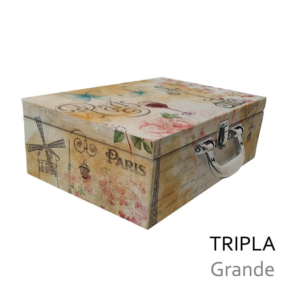 Estojo Maleta Porta Jóias Triplo Grande Paris Com Alça Cromada e Espelho - Sob Encomenda