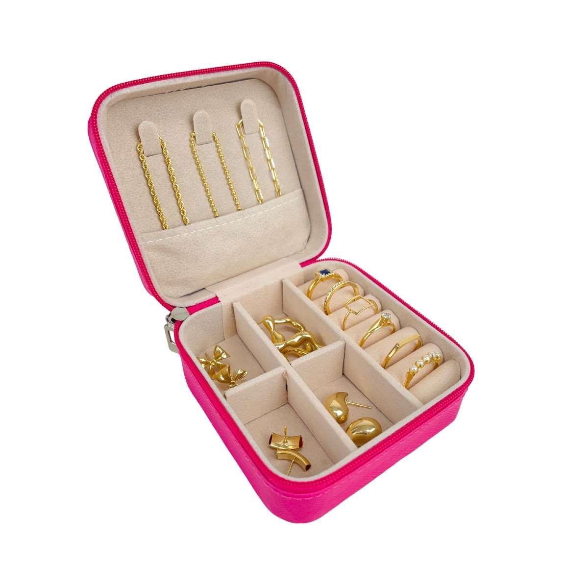 Mini Estojo Porta Jóias Com Zíper Para Viagem