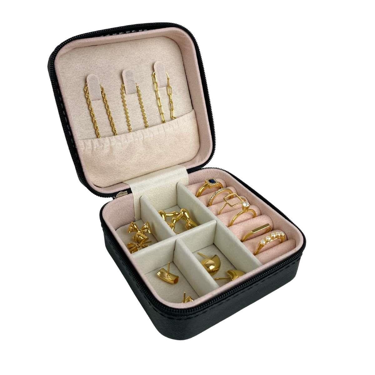 Mini Estojo Porta Jóias Com Zíper Para Viagem