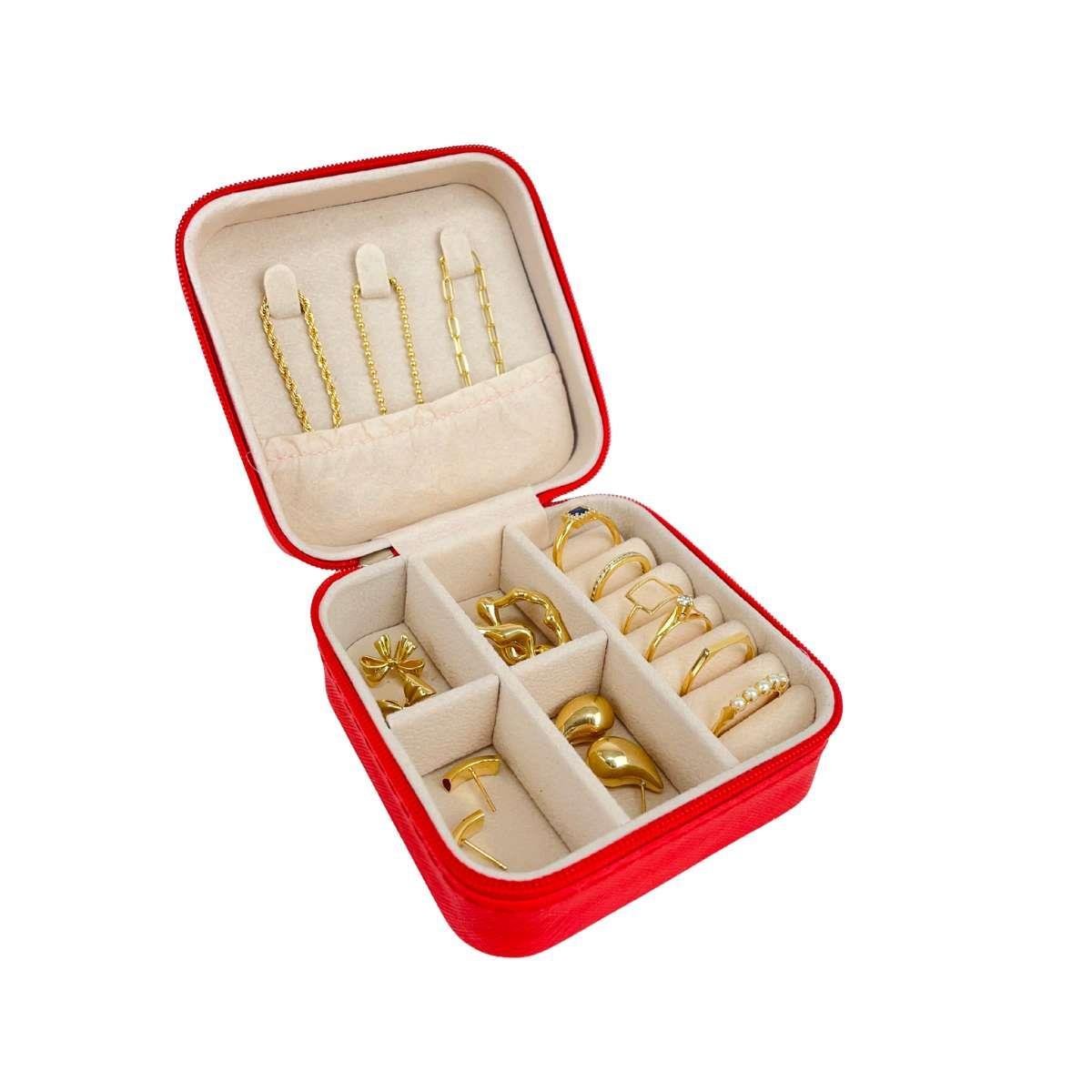 Mini Estojo Porta Jóias Com Zíper Para Viagem