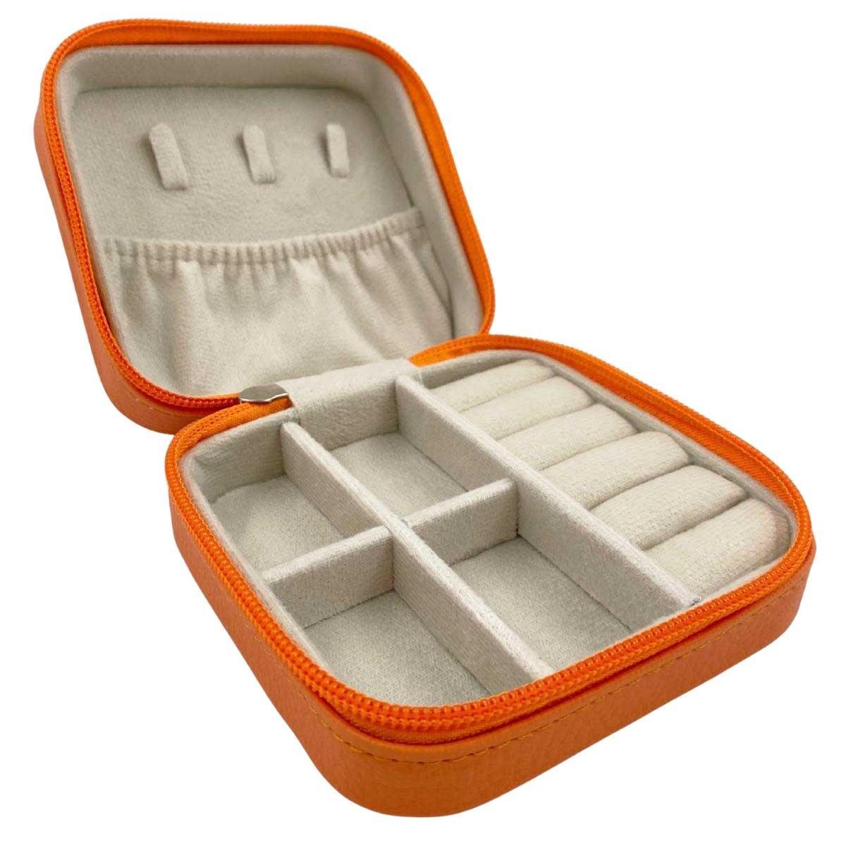 Mini Estojo Porta Jóias Para Viagem Dool Laranja com Ziper