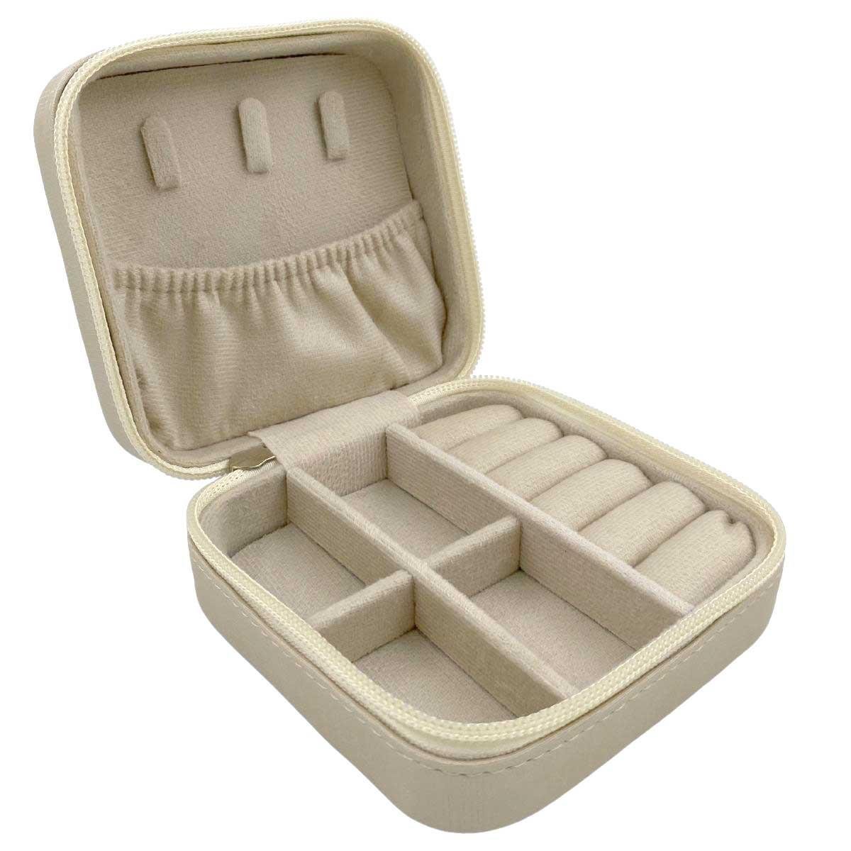 Mini Estojo Porta Jóias Para Viagem Duna Bege com Ziper