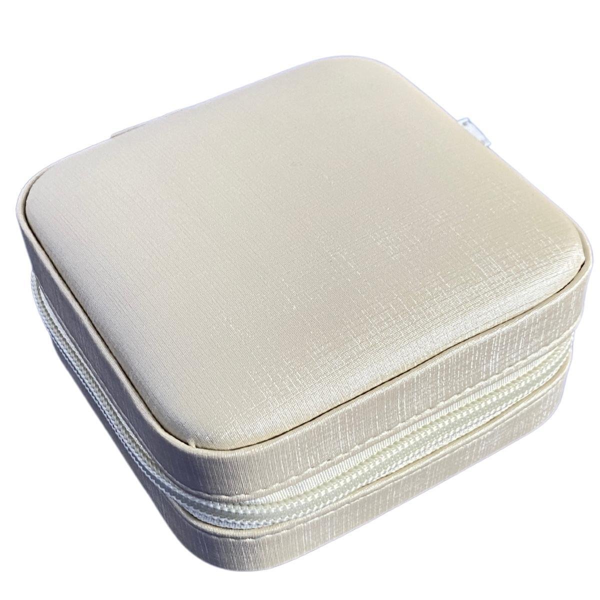Mini Estojo Porta Jóias Para Viagem Duna Bege com Ziper
