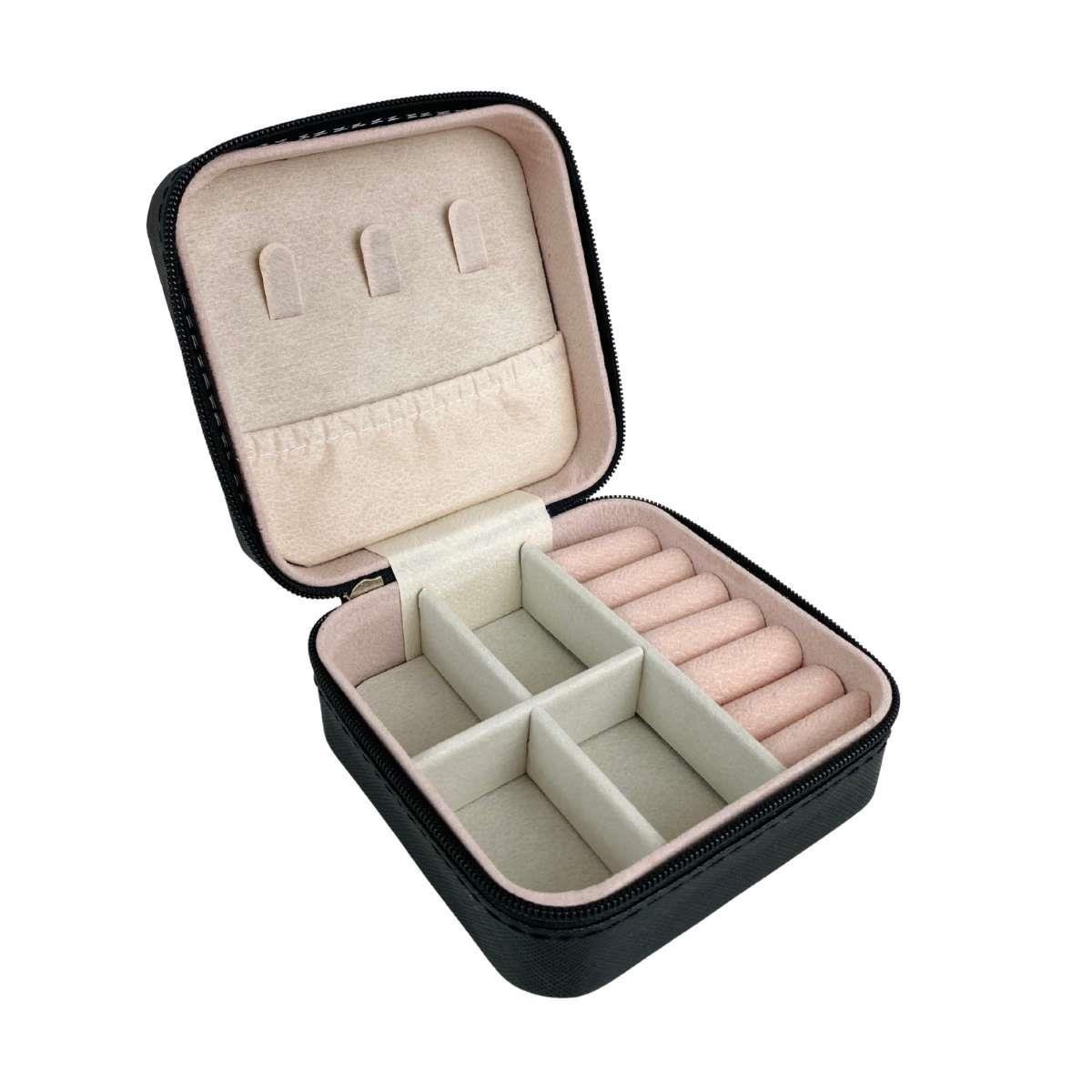 Mini Estojo Porta Jóias Para Viagem Prada Preto com Ziper