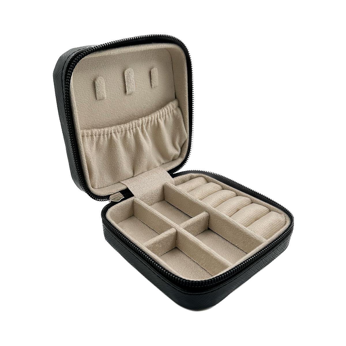 Mini Estojo Porta Jóias Para Viagem Prada Preto com Ziper