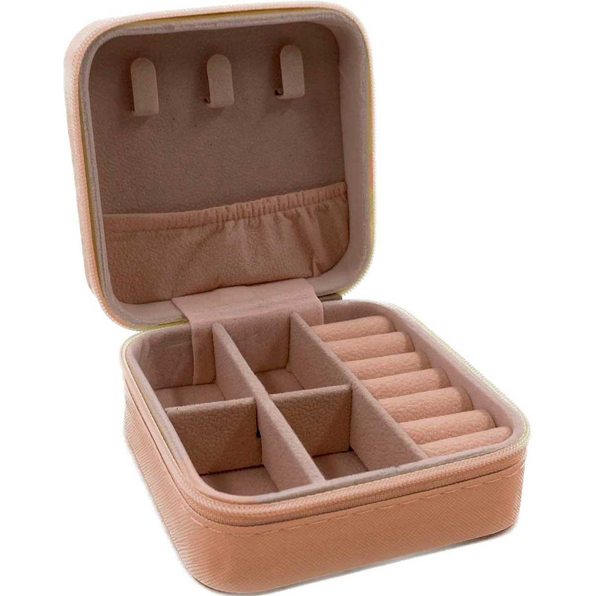 Mini Estojo Porta Jóias Para Viagem Prada Salmão Claro com Ziper