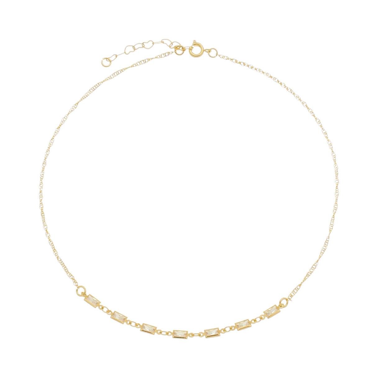 Gargantilha Singapura com Zircônia Baguete Folheado a Ouro