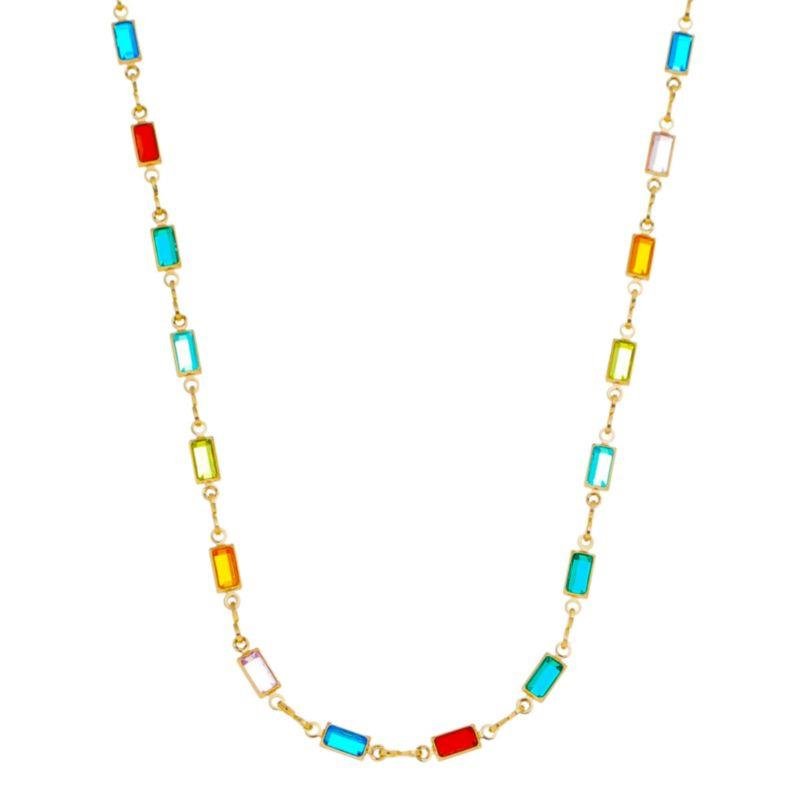 Colar 45cm com Pedrinhas Retangulares Folheado a Ouro