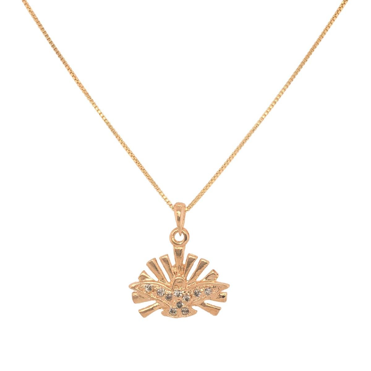 Gargantilha com Pingente Espírito Santo com Strass Folheado a Ouro