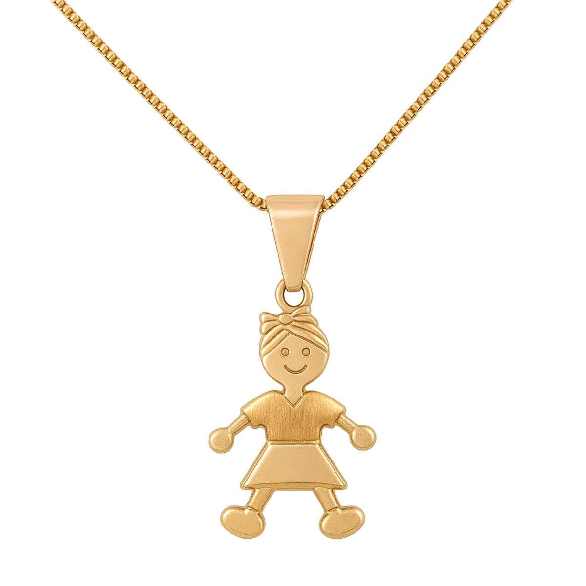 Gargantilha Veneziana Pingente de Menina de Vestido Folheado a Ouro.