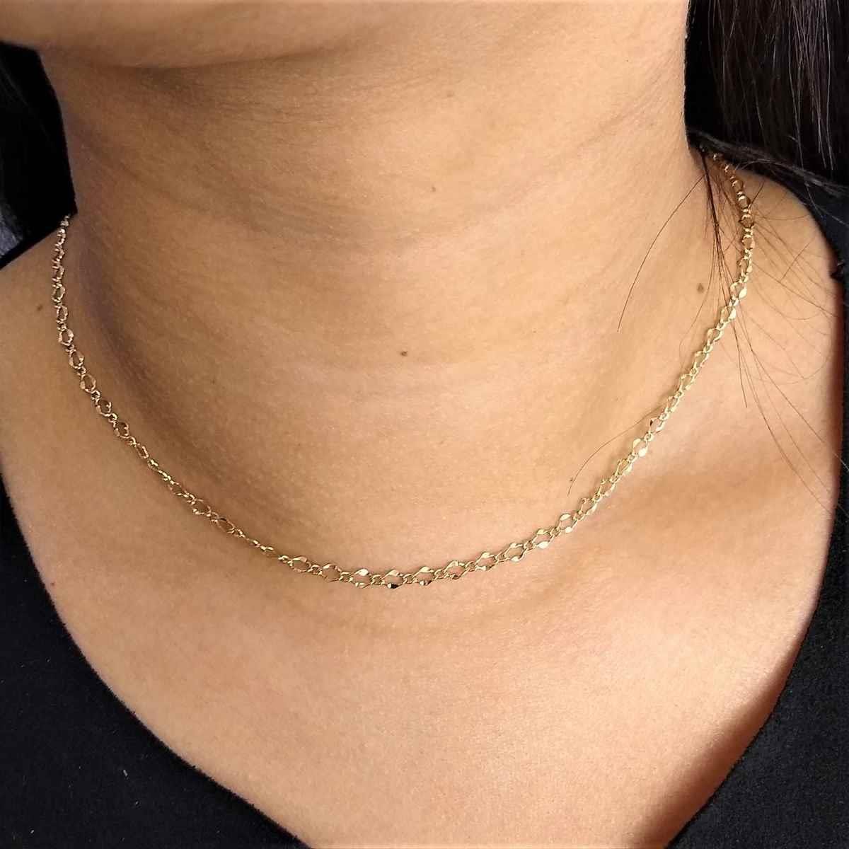 Corrente Losango 1x1 Batida Lisa Folheado a Ouro