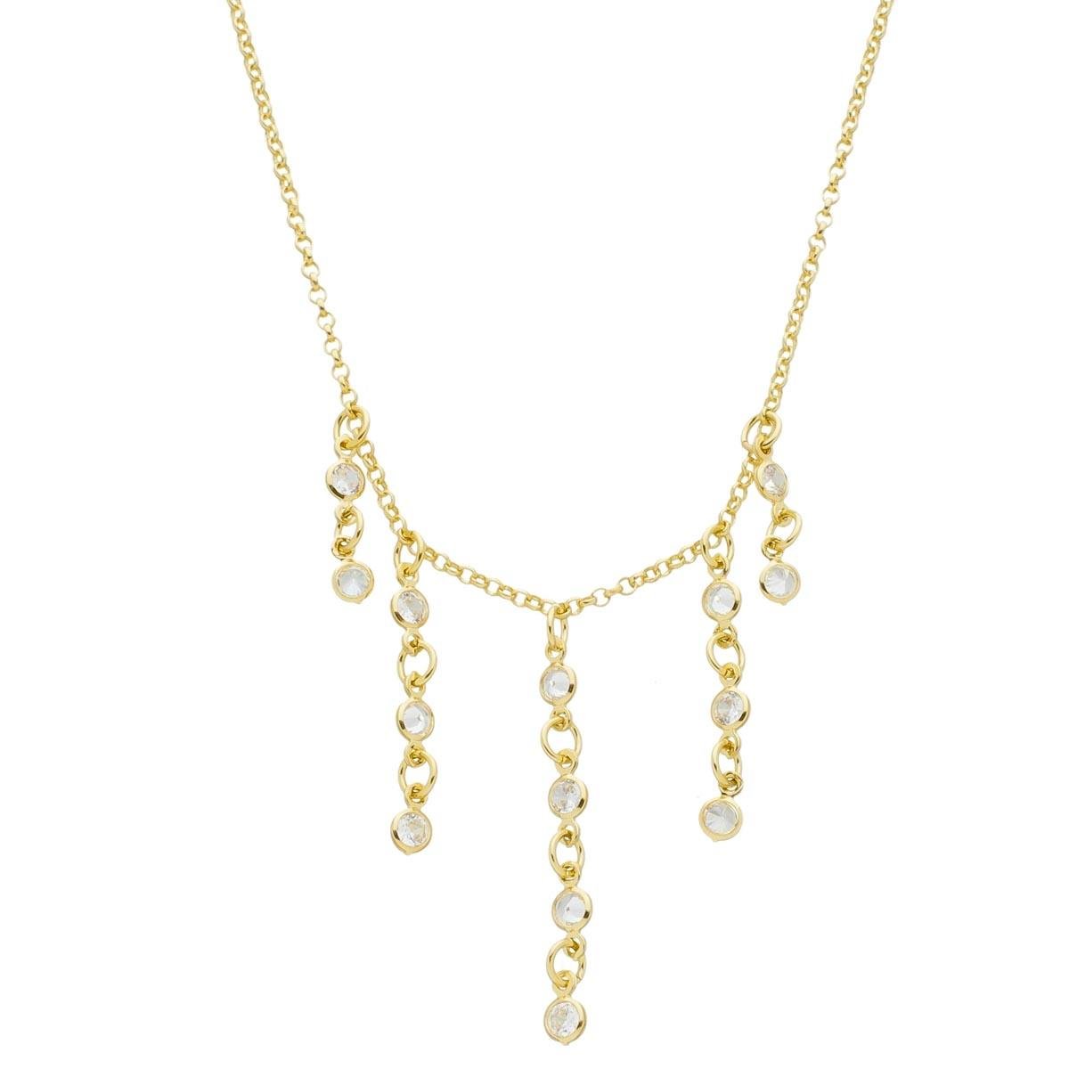 GARGANTILHA BANHADA A OURO CHOKER COM FRANJA E PONTOS DE LUZ