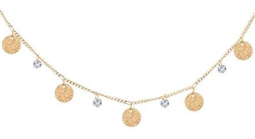 Gargantilha Grumet com Plaquinha e Zircônia Folheado a Ouro