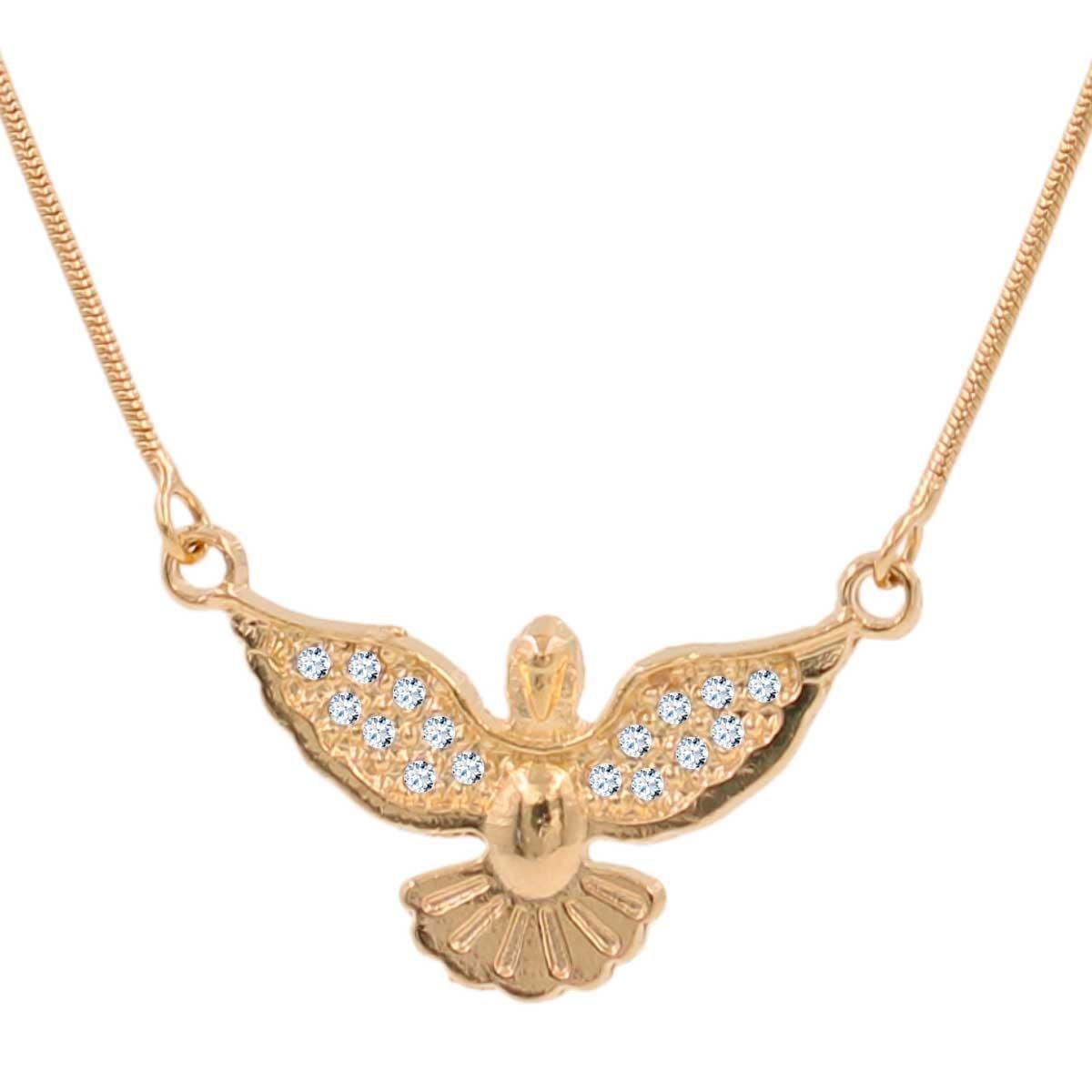 Gargantilha com Pingente do Espírito Santo com Strass Folheado a Ouro