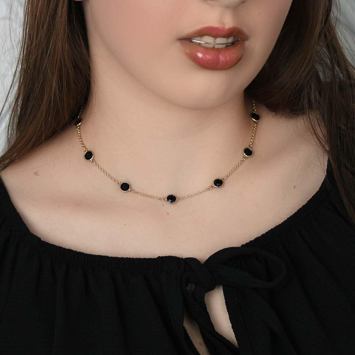 Choker Elo Português com Pedras de Zircônias Folheado a Ouro