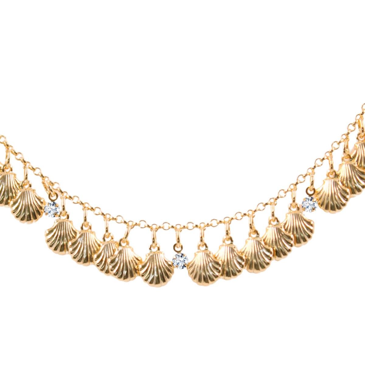 Choker Elo Português com Conchinhas e Strass Folheado a Ouro