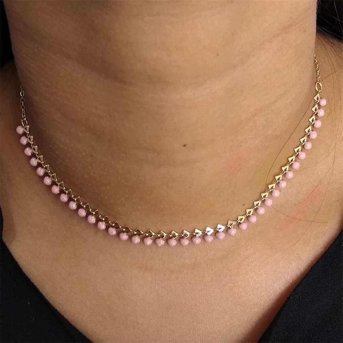 Choker Elo Americano com Pedras de Resina Folheado a Ouro