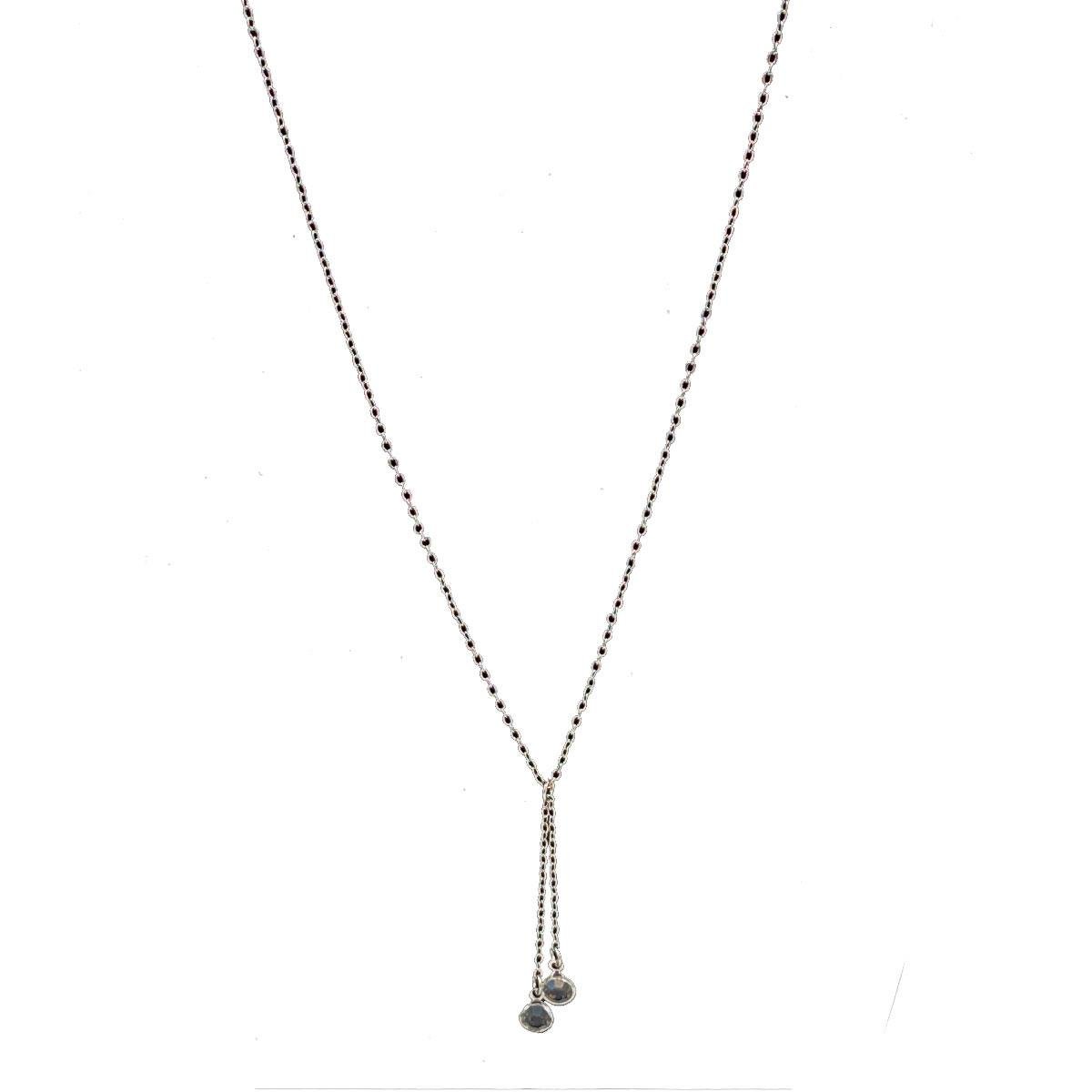 Colar Delicado Gravatinha Com Dois Pontos de Luz Folheado a Prata