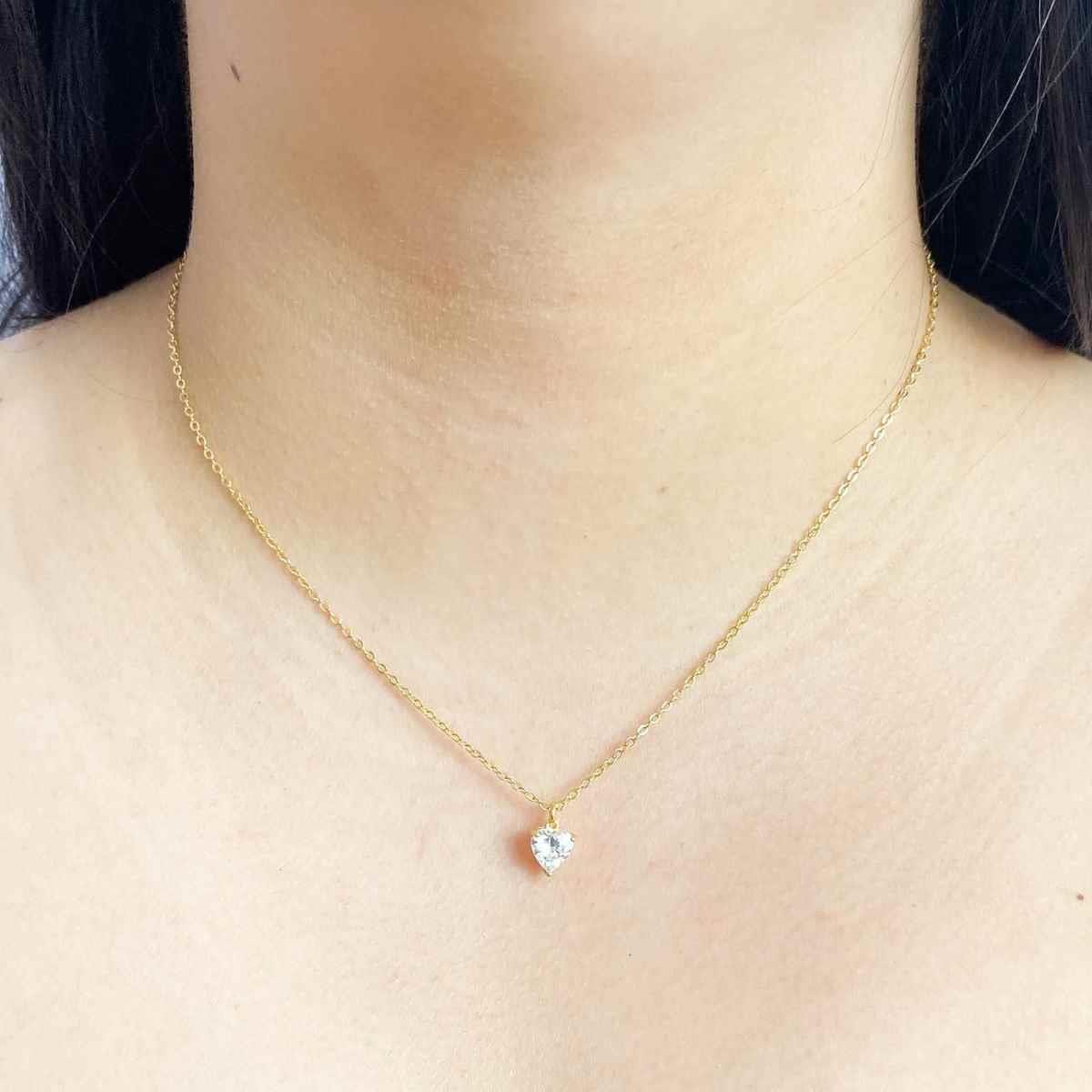 Gargantilha Coração Zirconia Cristal Folheado a Ouro
