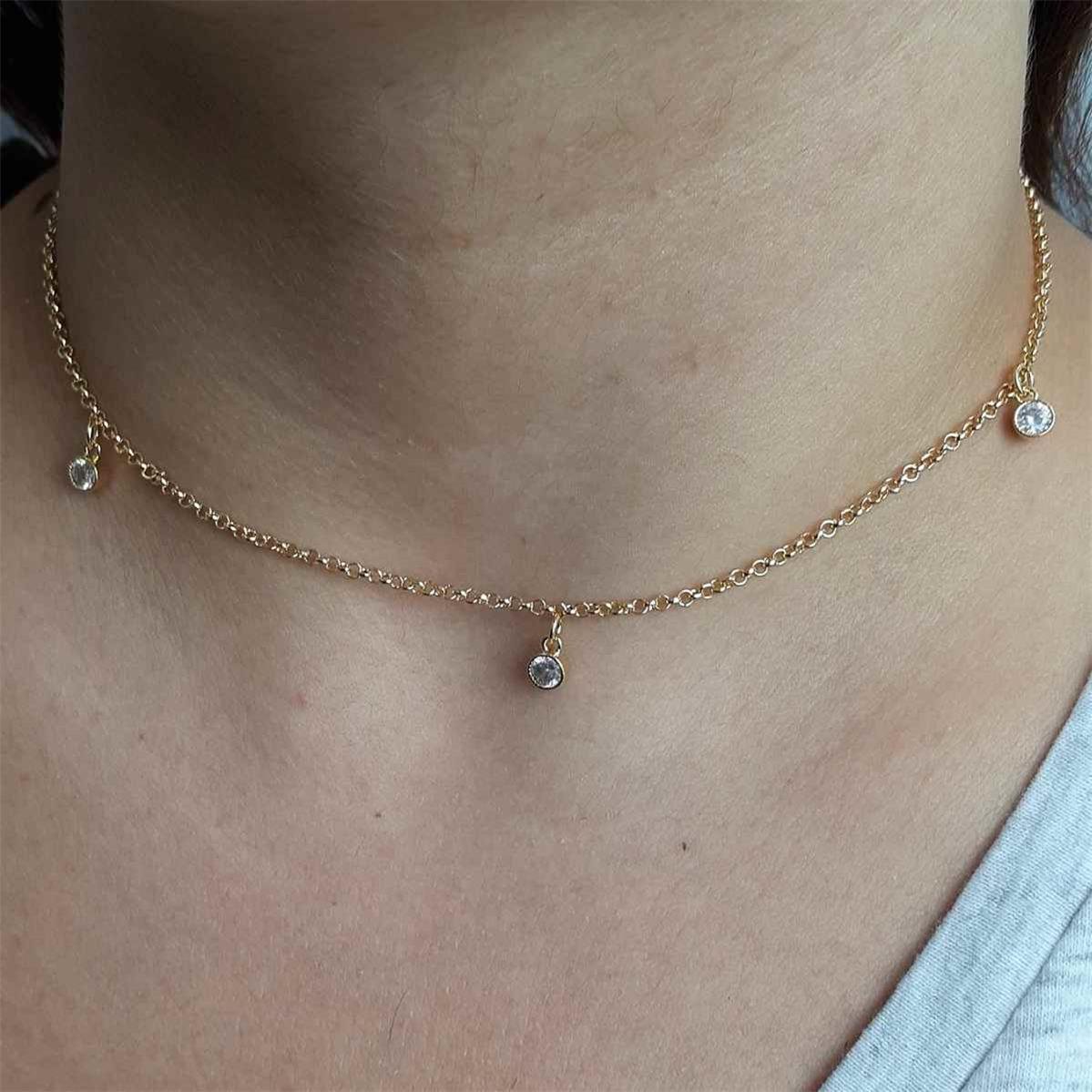 Choker Elo Português com Pontos de Luz Folheado a Ouro
