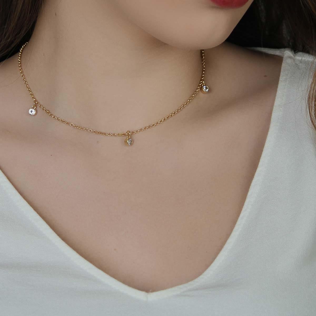Choker Elo Português com Pontos de Luz Folheado a Ouro