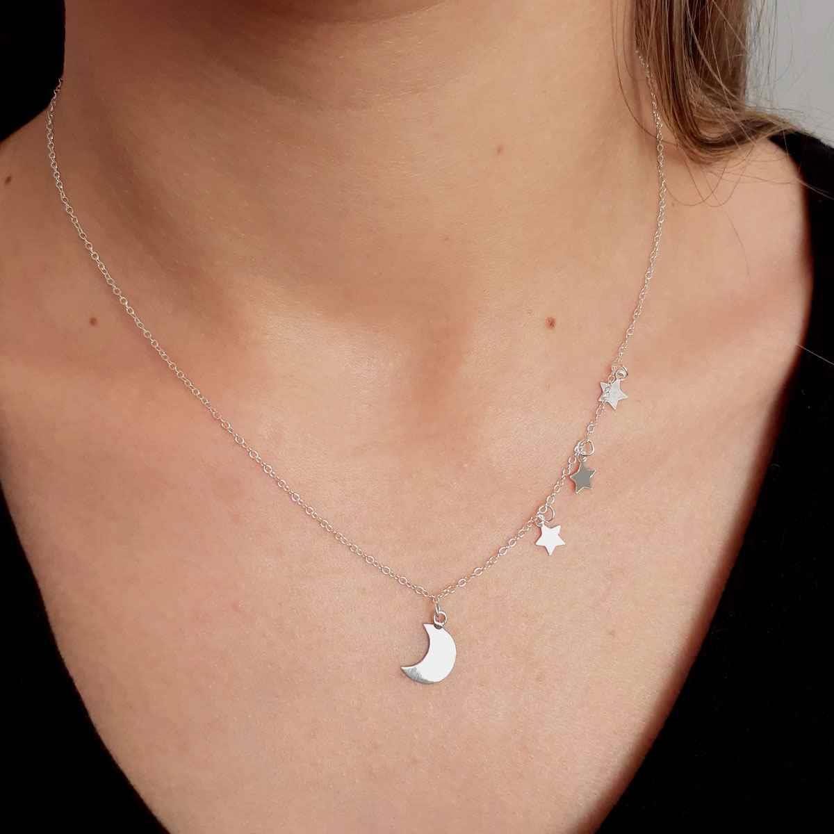 Gargantilha Lua e Estrela de Prata 925