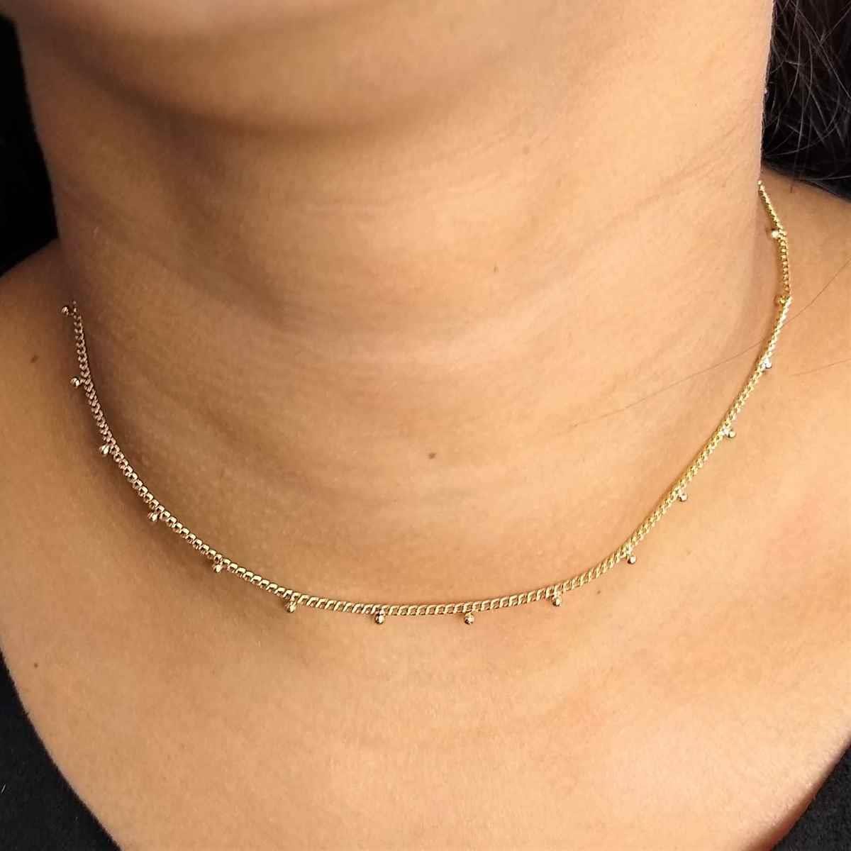 Gargantilha Grumet com Bolinhas Folheado a Ouro