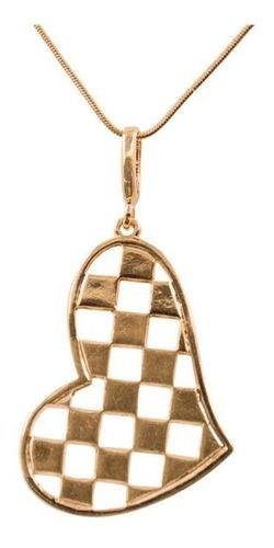 Gargantilha com Pingente de Coração Quadriculado Folheado a Ouro