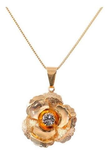 Gargantiha com Pingente de Flor com Zircônia Folheado a Ouro