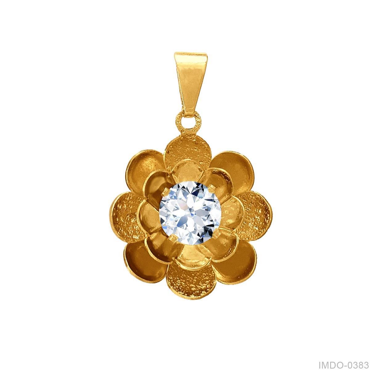 Pingente Flor Com Zircônia e Pétalas Craqueladas Folheado a Ouro