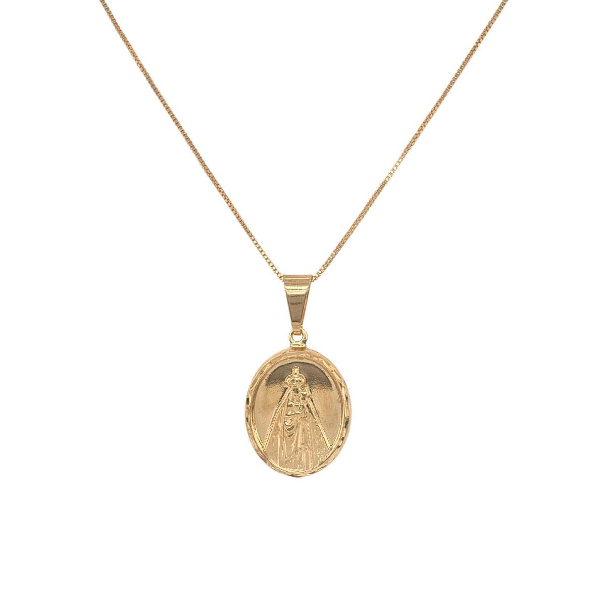 Gargantilha com Pingente Oval Nossa Senhora Folheado a Ouro