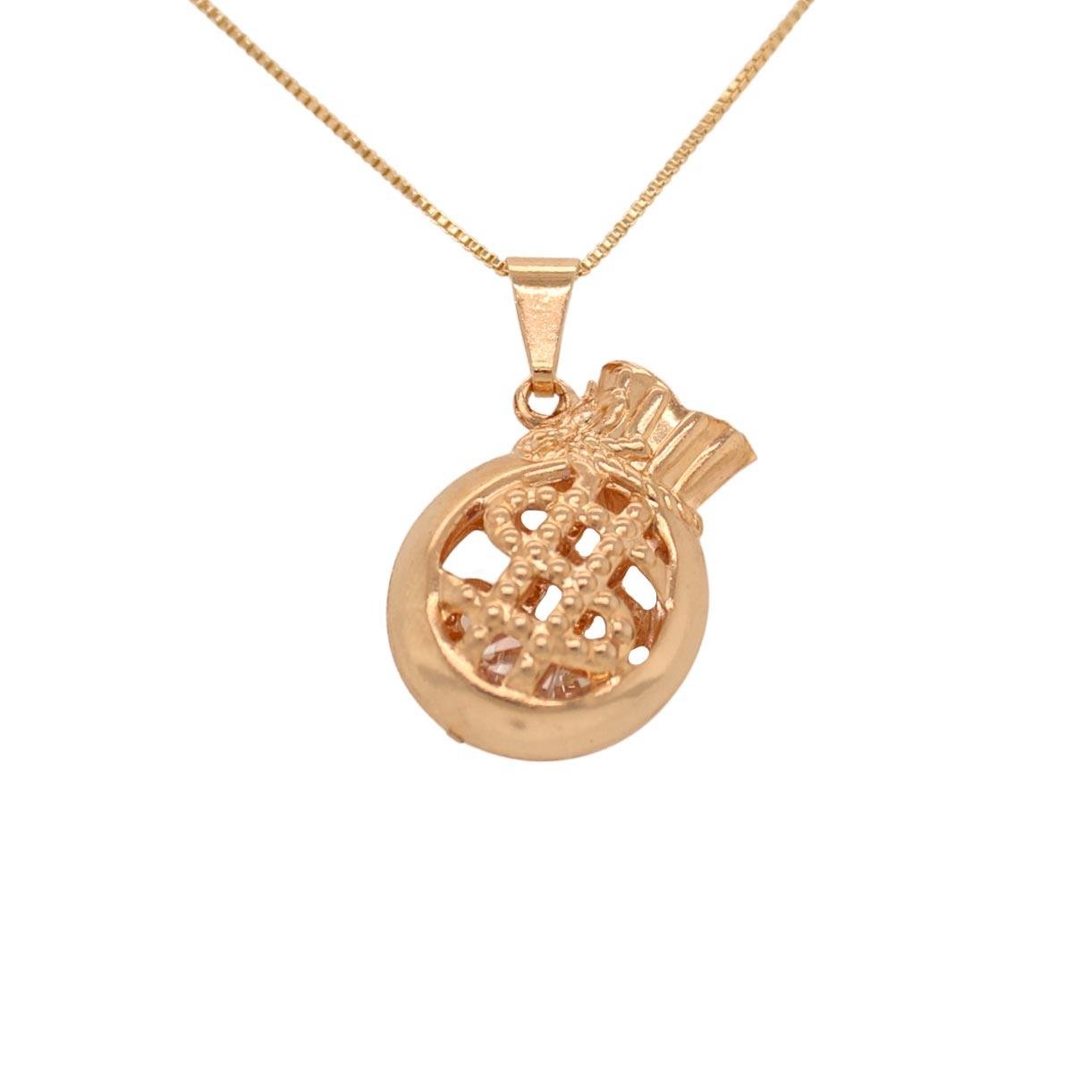 Gargantilha com Pingente Saquinho de Dinheiro com Zircônia Folheado a Ouro
