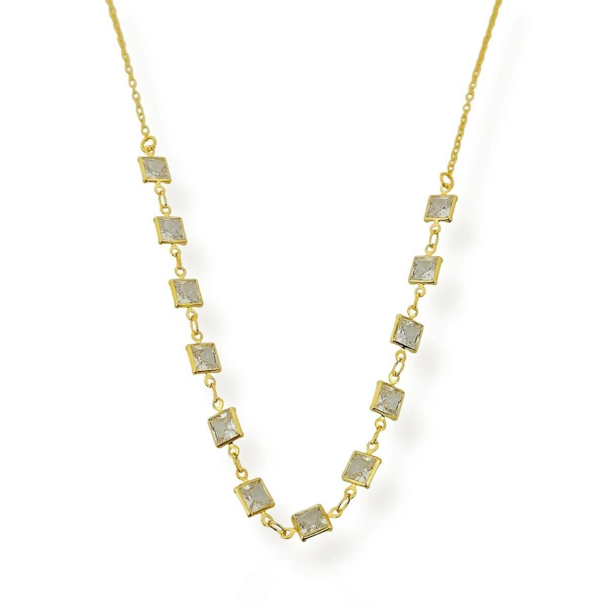 GARGANTILHA QUADRADOS DE ZIRCÔNIA BANHADA A OURO