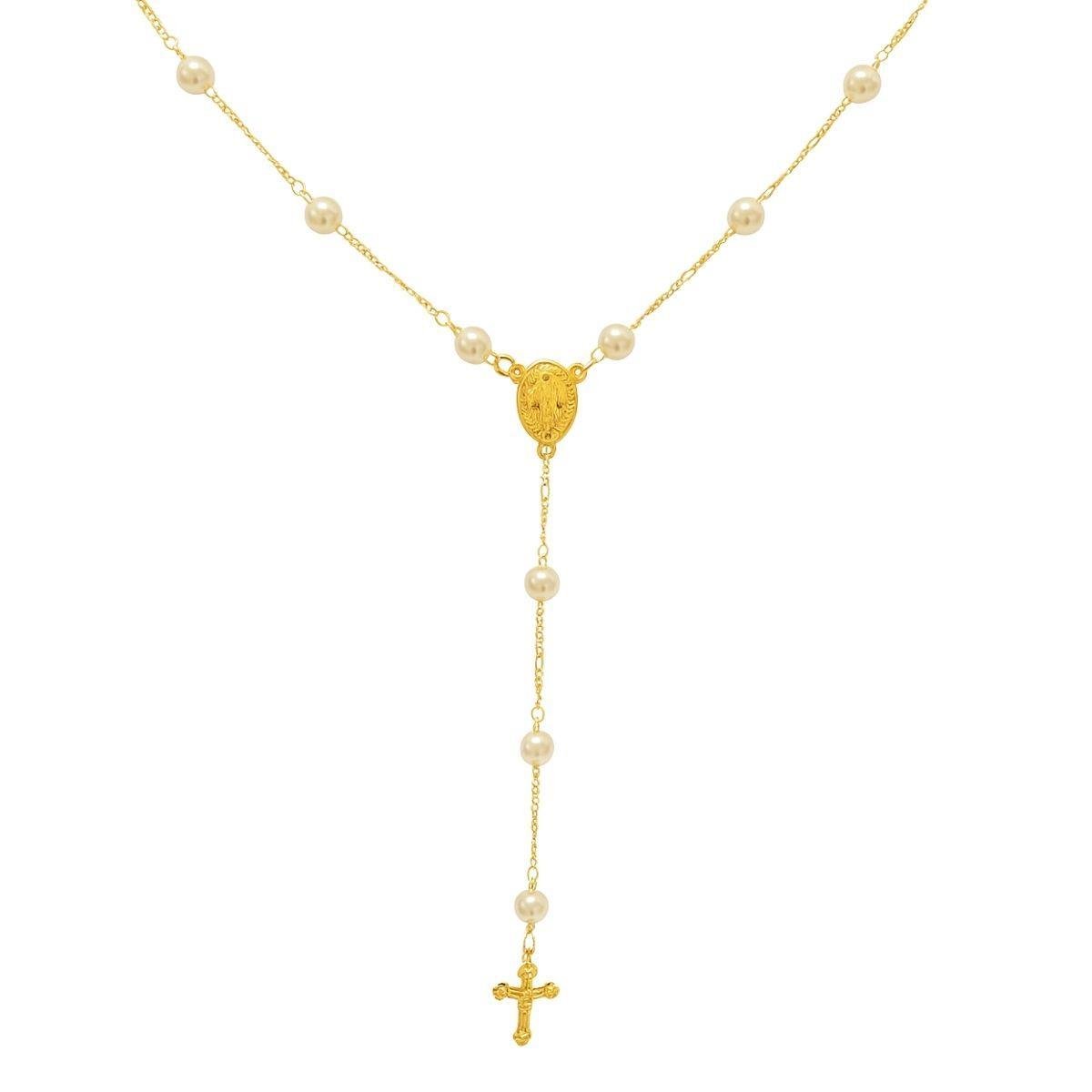 Colar Terço 45cm Banhado a Ouro