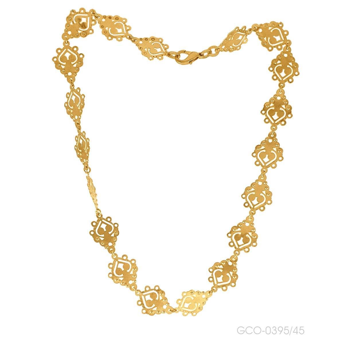 Gargantilha 45cm Vazada Detalhada Folheado a Ouro